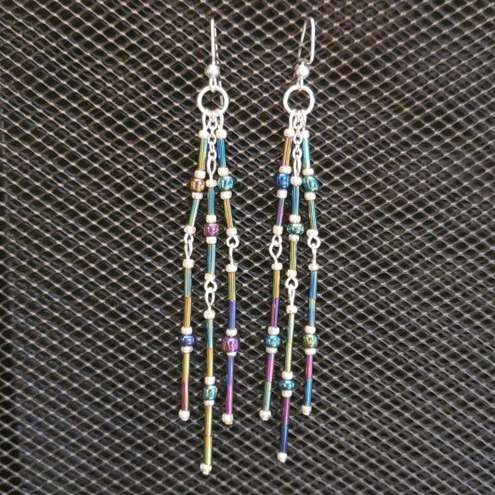 3/$20 | Long iridescent beaded earrings